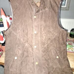 Men's Orvis Suede Brown Quilted Vest